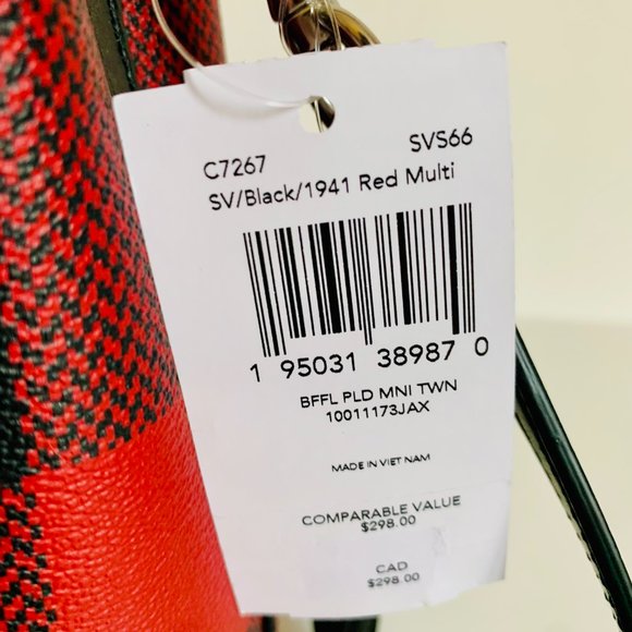 NWT! COACH MINI TOWN BUCKET WITH BUFFALO PLAID PRINT CROSSBODY BAG - Picture 7 of 11